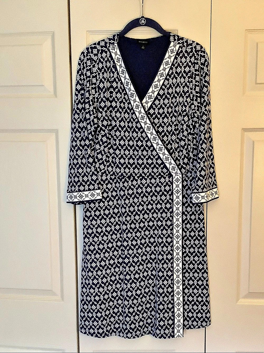 Talbots Women's Blue & White Geometric Midi Dress large